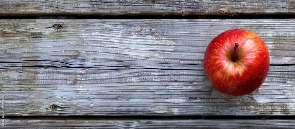 Poster apple placed on weathered wooden surface with copy space image available