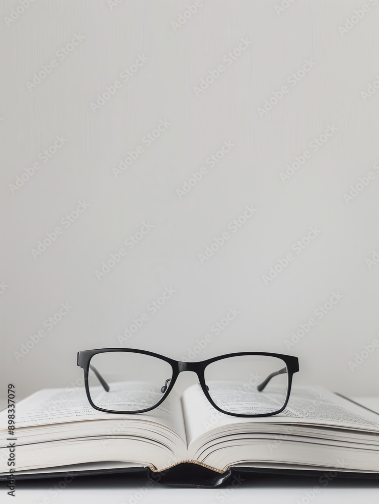 Poster a black-framed pair of glasses rests on top of an open book, ready for reading. generative ai