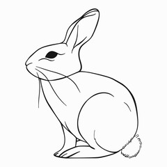 Outline sitting rabbit sketch. Cute domestic animal icon