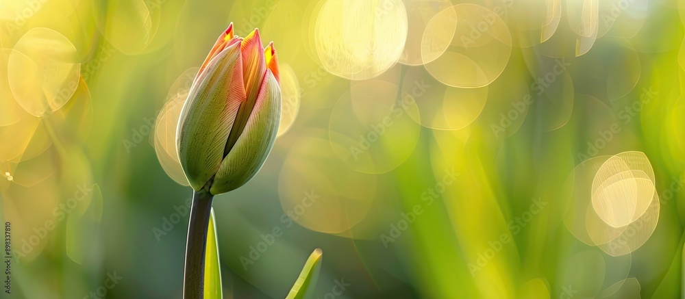 Poster a beautiful tulip bud about to bloom shown in a copy space image