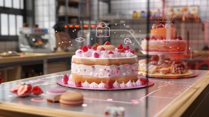 digital bakery with interactive cake design tools and baking classes streamed live on touch-responsive screens