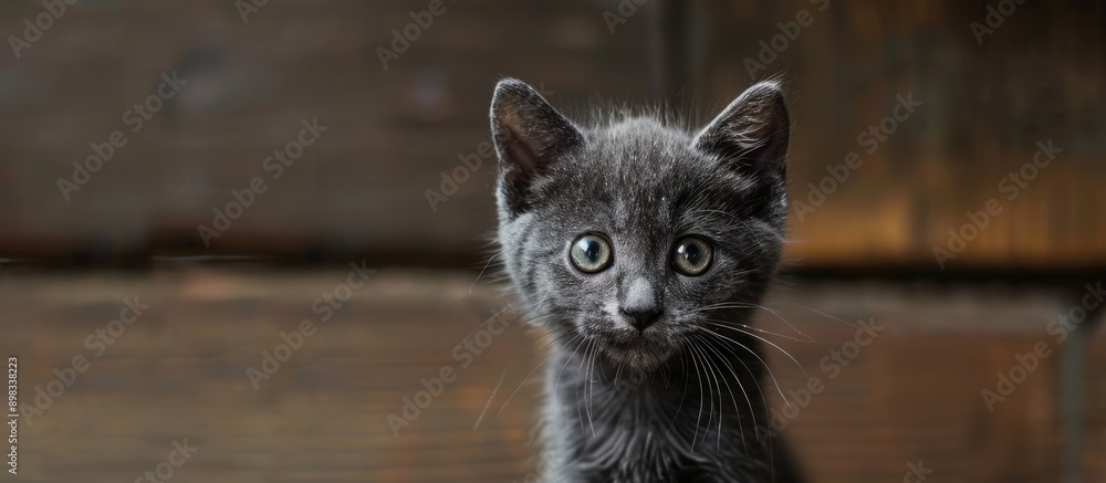 Aufkleber adorable gray kitten staring to the side in a copy space image