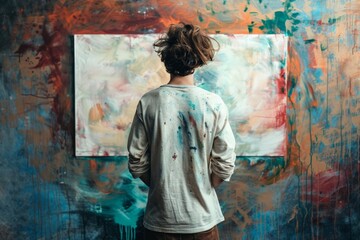 Obraz premium Artist Contemplating Artwork.