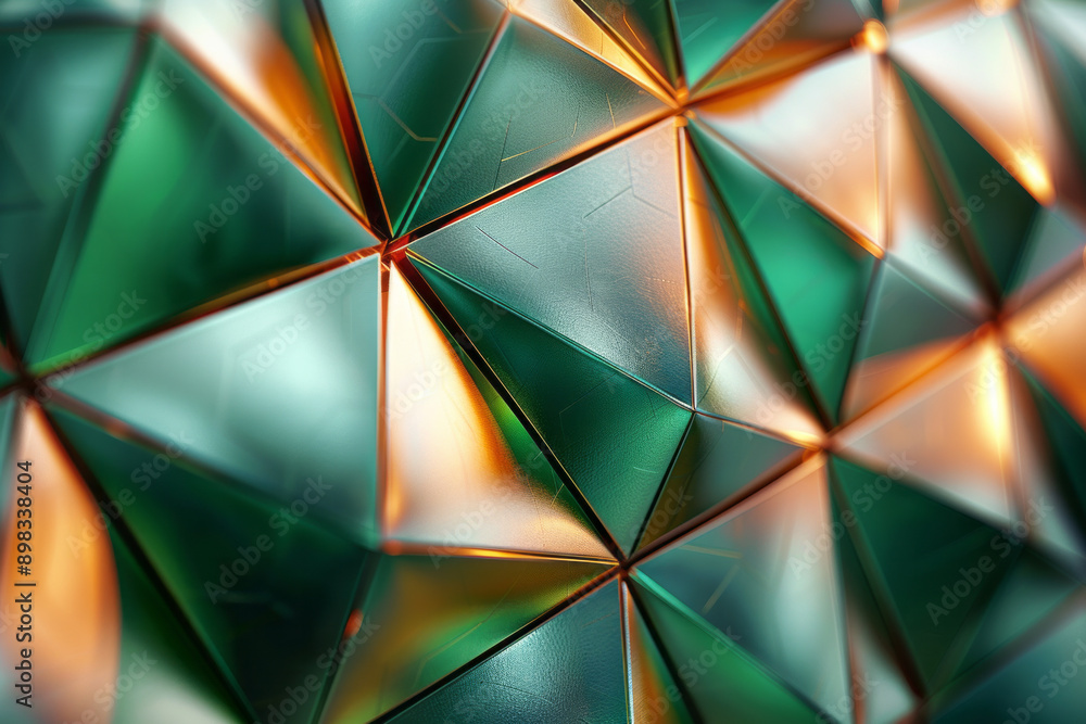 Poster clean and striking view of metallic geometric shapes featuring a seamless gradient from bronze to gr