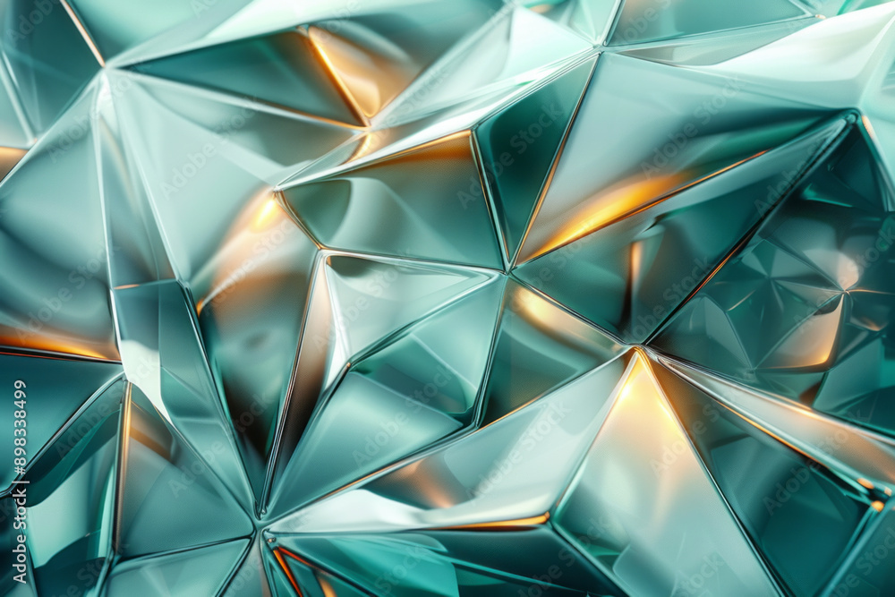 Poster clean and striking view of metallic geometric shapes featuring a seamless gradient from bronze to gr