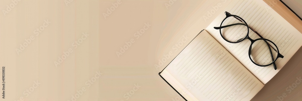 Leinwandbilder a book lies open on a table with a pair of round glasses resting on top. generative ai