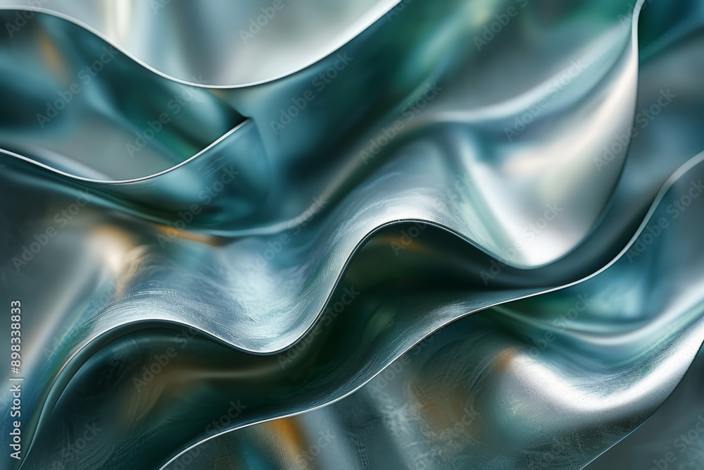 Poster stylish depiction of abstract metallic patterns with a smooth gradient blend of green and silver,