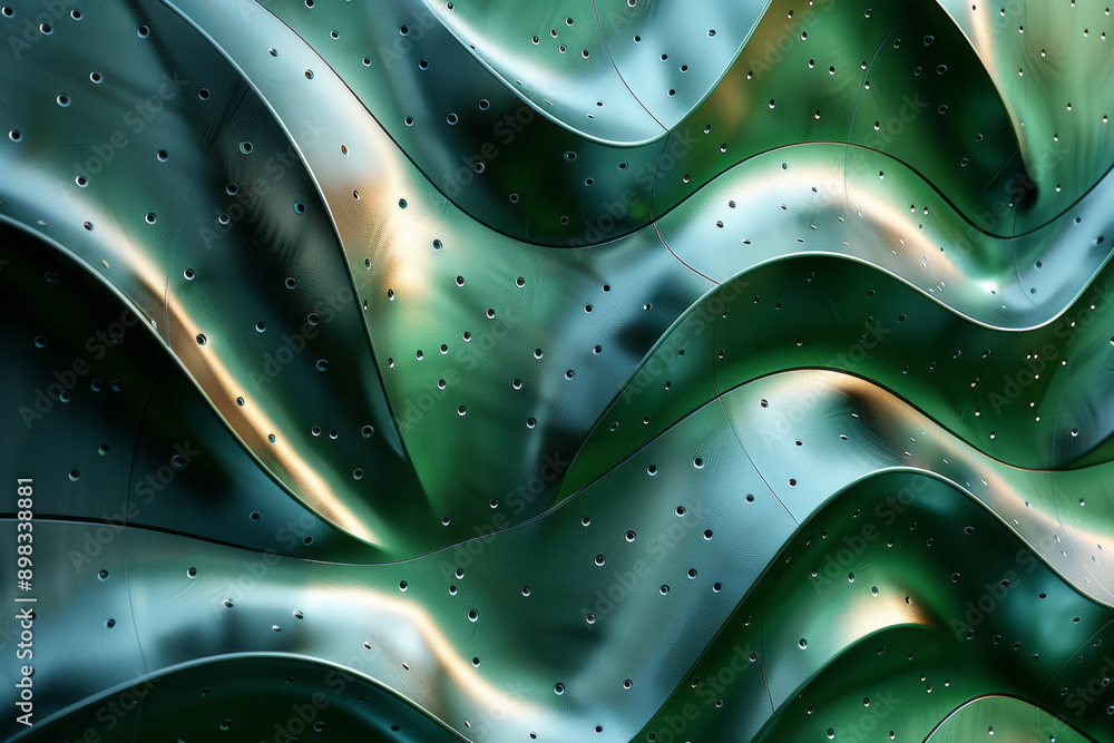 Poster stylish depiction of abstract metallic patterns with a smooth gradient blend of green and silver,
