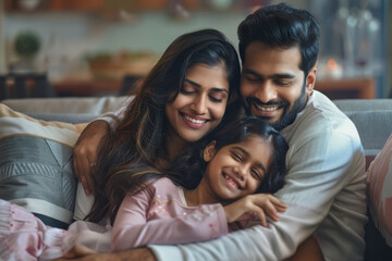 Obraz premium happy indian family enjoying at home