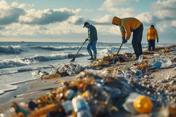 Community beach cleanup by volunteers - Powered by Adobe