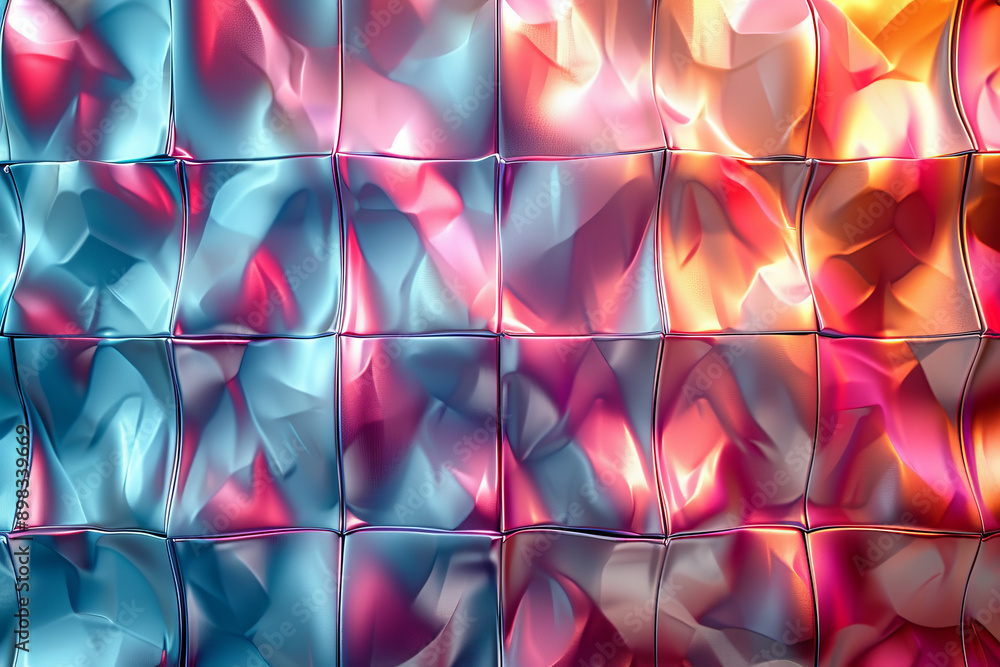 Poster stylish image of metallic geometric patterns with smooth gradient colors shifting from pink to plati