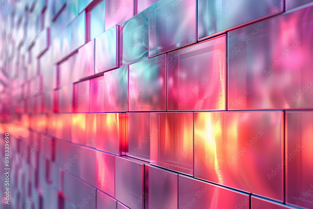 Poster stylish image of metallic geometric patterns with smooth gradient colors shifting from pink to plati