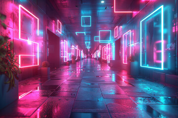 Futuristic 3D image of a sale with floating percentages and illuminated shapes in a dynamic arrangement,