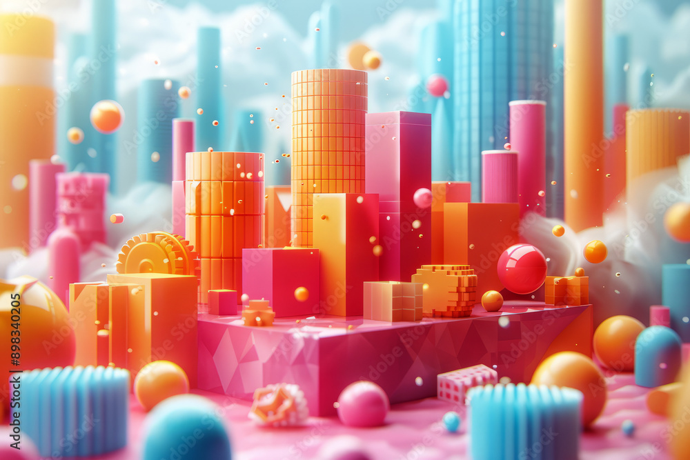 Aufkleber modern 3d visualization of a sale event featuring abstract, interlocking forms and floating discount