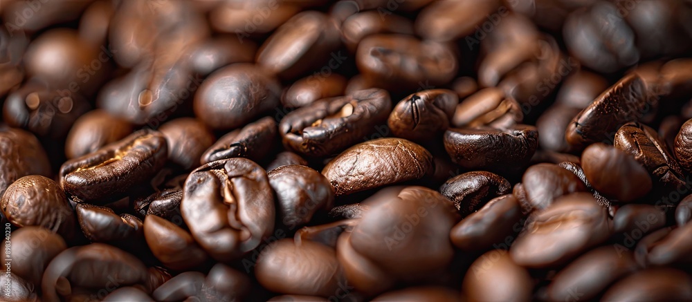 Poster coffee beans that have been roasted to perfection ready for brewing with copy space image