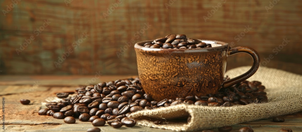 Aufkleber Coffee cup with beans in background creating a captivating copy space image