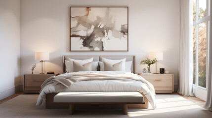 Sophisticated Modern Bedroom with Neutral Colors and Stylish Furniture
