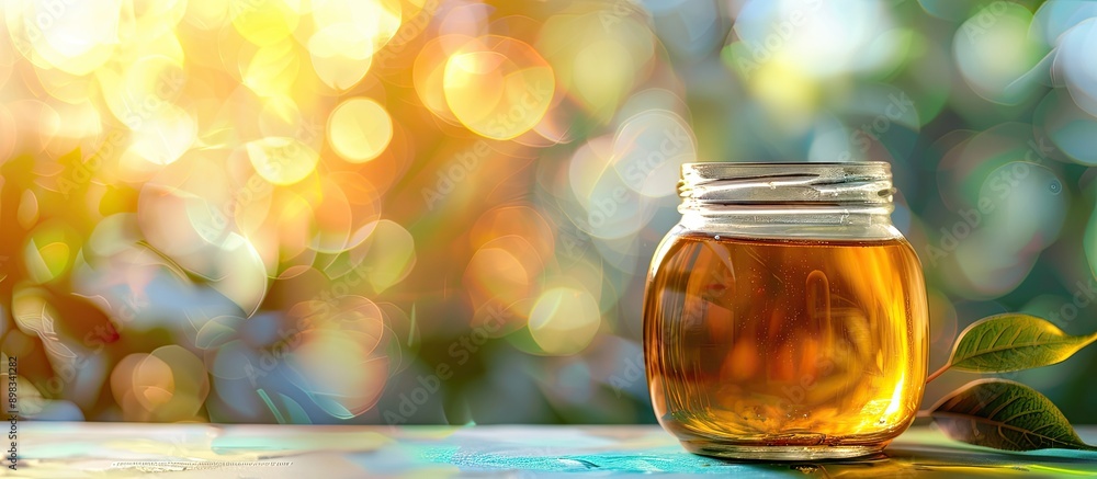 Aufkleber A clear jar of fresh honey is displayed against a vibrant backdrop with ample copy space image