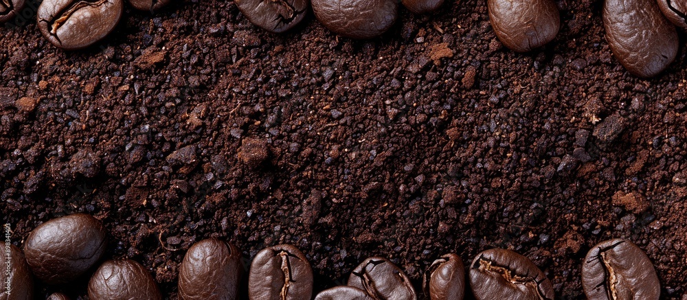 Poster coffee bean grounds displayed on a copy space image for advertising