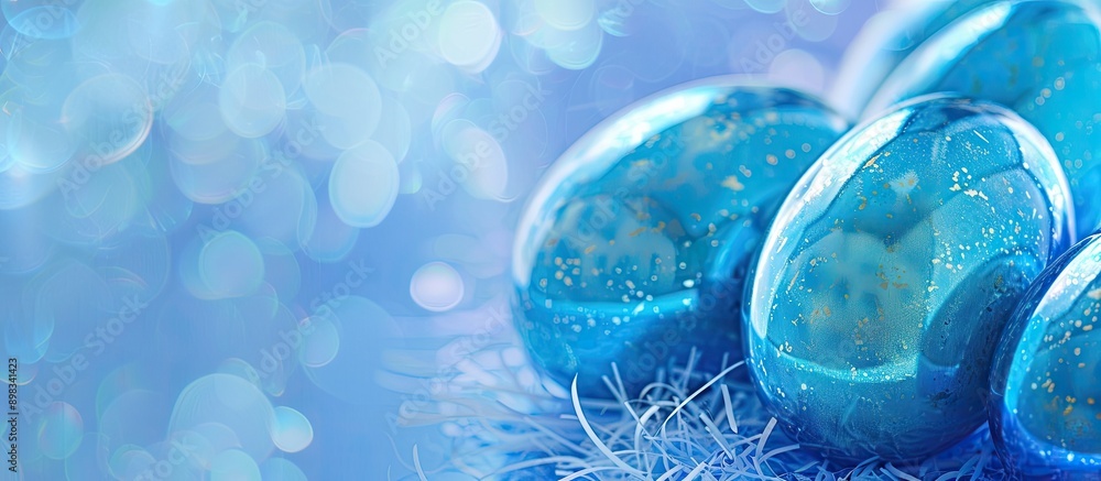 Leinwandbilder blue easter banner featuring shiny eggs with a copy space image to add text