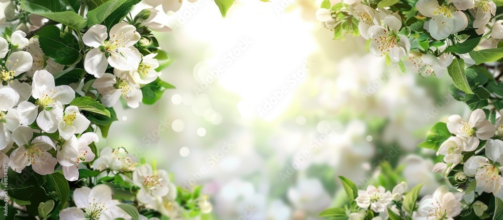 Aufkleber beautiful apple tree branches adorned with white flowers and green leaves in full bloom creating a s