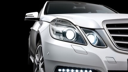 Fototapeta premium The Close-Up Shot of a White Sedan's Front End Is Impressive