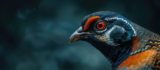 Obraz premium Close up photo of a male English partridge Perdix Perdix on a groomed grouse moor looking to the right captured from a car window using a bean bag and a long lens Ample copy space image