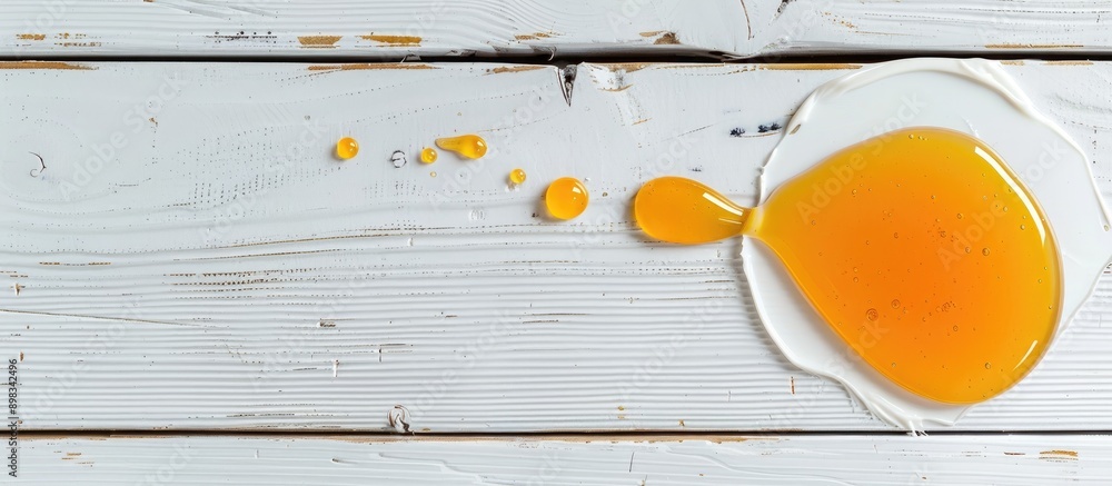 Poster A dollop of honey showcased on a bright white wooden surface with empty space for custom text or image. Creative banner. Copyspace image