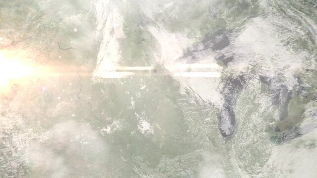 Earth zoom in from space and focus on Brooklyn Center, Minnesota, USA. Background for travel intro or blog. Satellite view. 3D style Animation. Images from NASA.