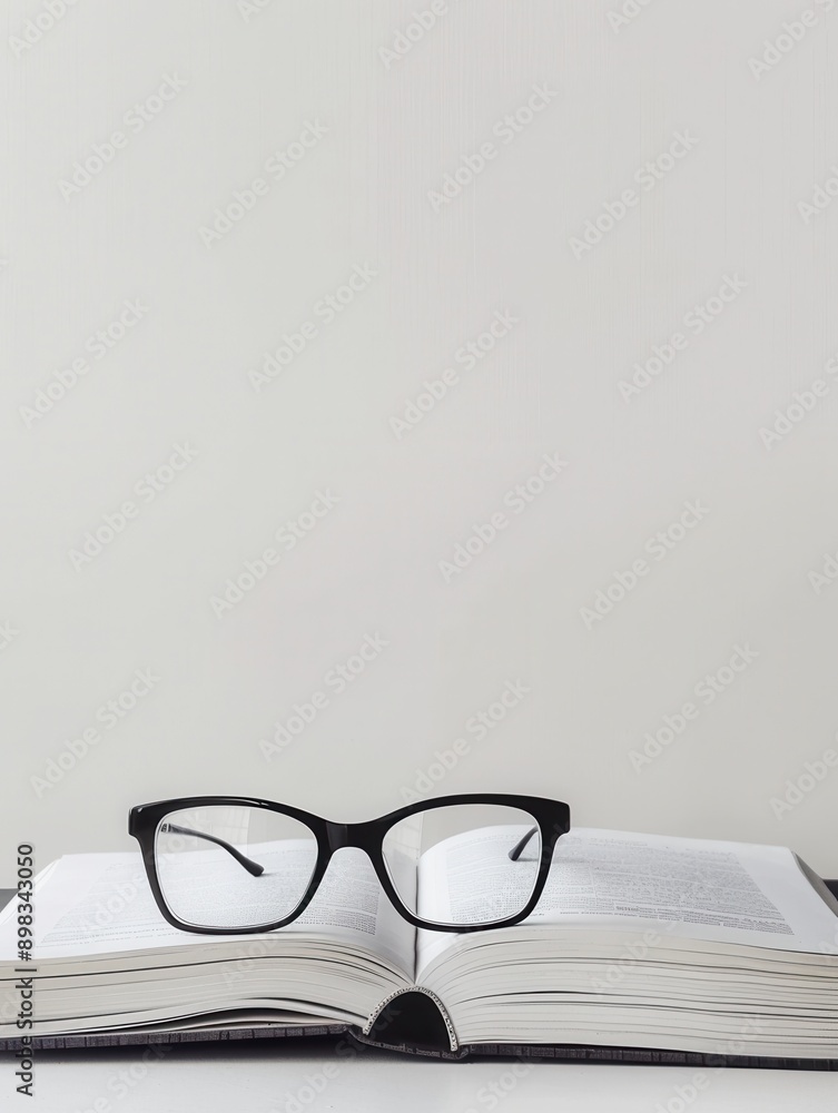 Leinwandbilder open book with eyeglasses resting on its pages against a white background. generative ai