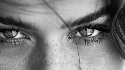 eyes closed, hair billowing in the wind