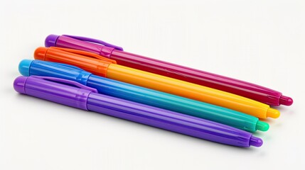 Fototapeta premium Colorful Array of Pens Beautifully Displayed Against a Pristine White Background