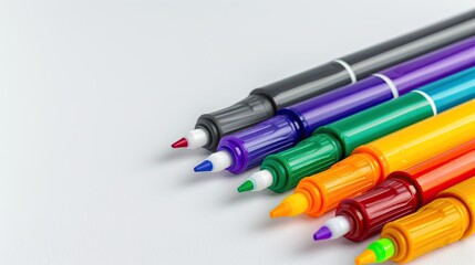 Fototapeta premium An Array of Vibrantly Colored Markers Arranged Neatly on a White Surface