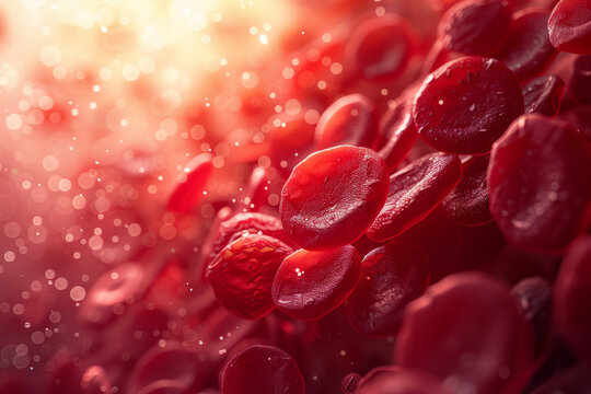 Abstract blood smear visualization showcasing a dense concentration of immature white blood cells in vivid hues,