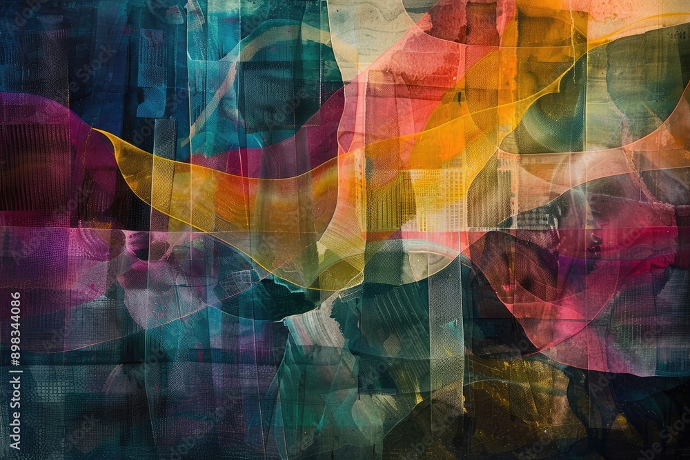 Poster layers of translucent color creating a sense of depth, ai generated