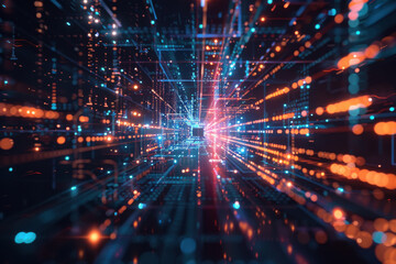 Naklejka premium Futuristic technology abstract lines in virtual space from