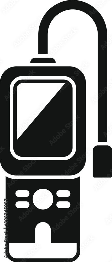 Poster black and white icon of a digital gas leak detector, featuring a display screen, control buttons, an