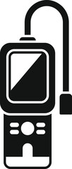Black and white icon of a digital gas leak detector, featuring a display screen, control buttons, and a sensor probe © anatolir