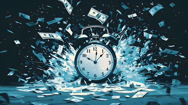 clock exploding with cash