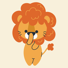 Cute kawaii lion in cartoon, flat, doodle, simple style. Design element for posters, postcards, greeting cards, wallpapers, children's clothes, fabrics, t-shirts, logos