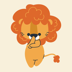 Cute kawaii lion in cartoon, flat, doodle, simple style. Design element for posters, postcards, greeting cards, wallpapers, children's clothes, fabrics, t-shirts, logos