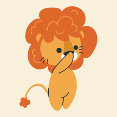 Cute kawaii lion in cartoon, flat, doodle, simple style. Design element for posters, postcards, greeting cards, wallpapers, children's clothes, fabrics, t-shirts, logos