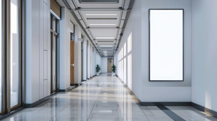 Blank Billboard in Office Hallway