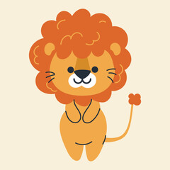 Cute kawaii lion in cartoon, flat, doodle, simple style. Design element for posters, postcards, greeting cards, wallpapers, children's clothes, fabrics, t-shirts, logos