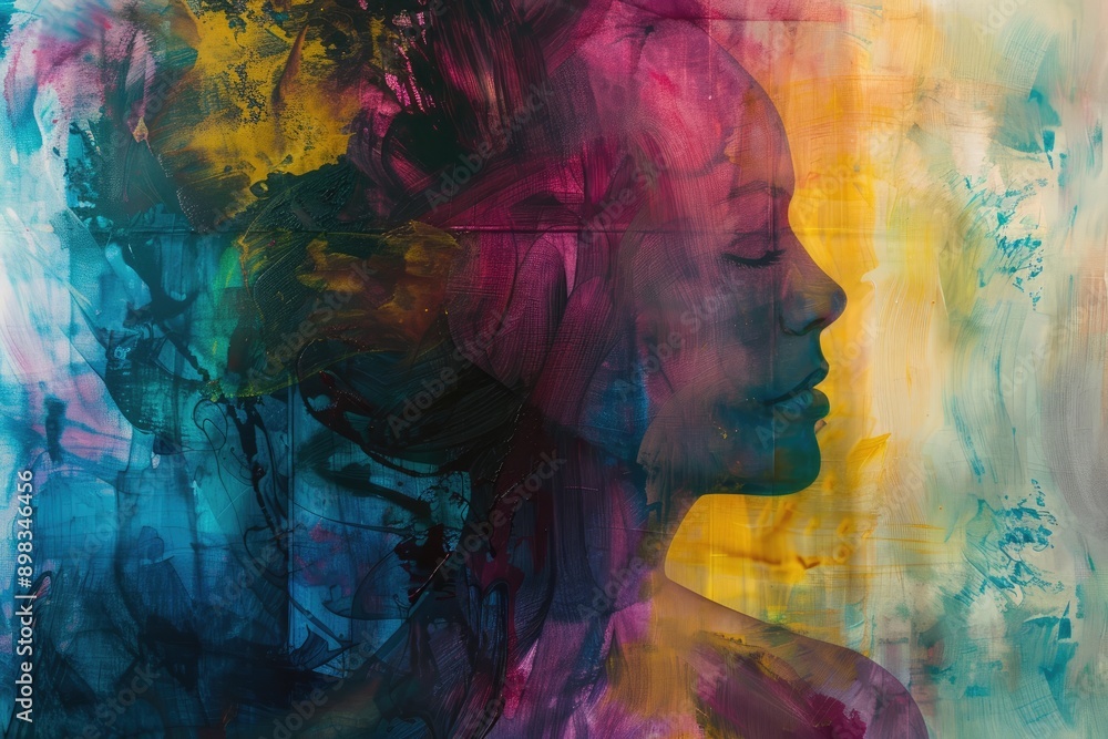 Poster layers of translucent color creating a sense of depth, colorful fabric with rainbow pattern, perfect