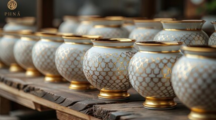 Naklejka premium Elegant White Pottery with Golden Lattice