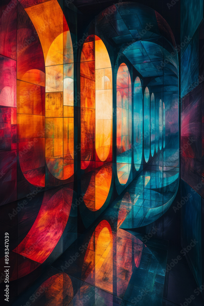 Aufkleber modern abstract representation with overlapping circular shapes in vibrant colors, creating depth in