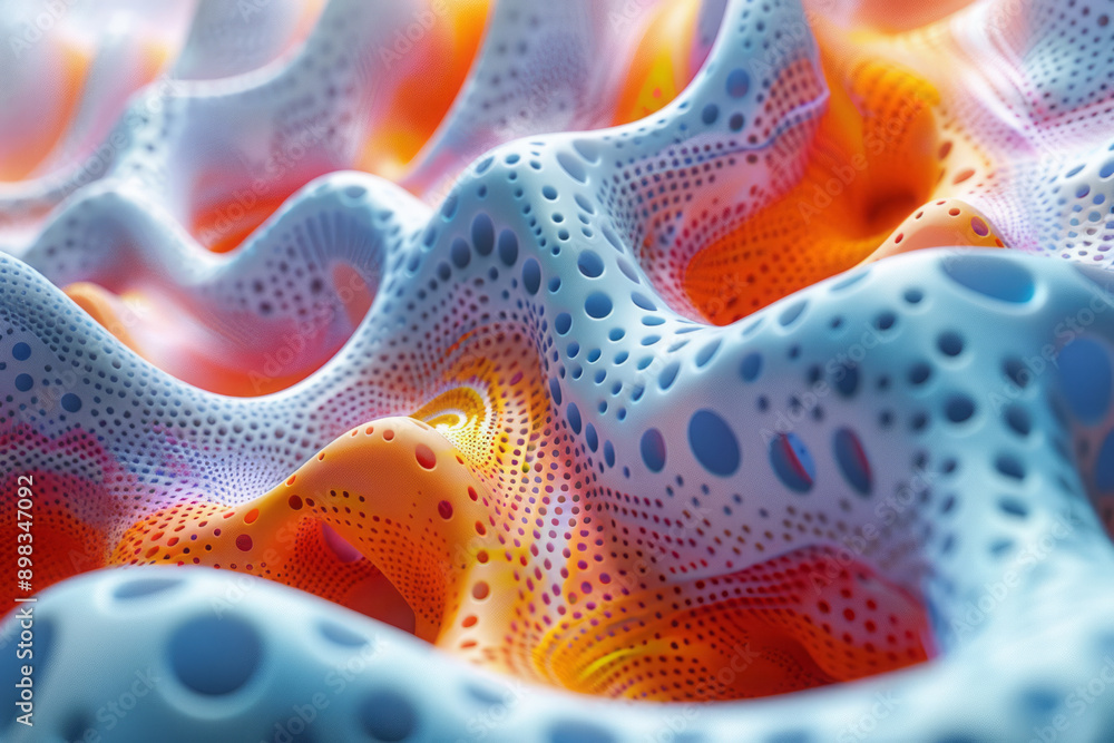 Poster artistic interpretation of a 3d scene filled with dynamic and colorful circular patterns,