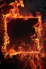 A blank center surrounded by a frame made from fire