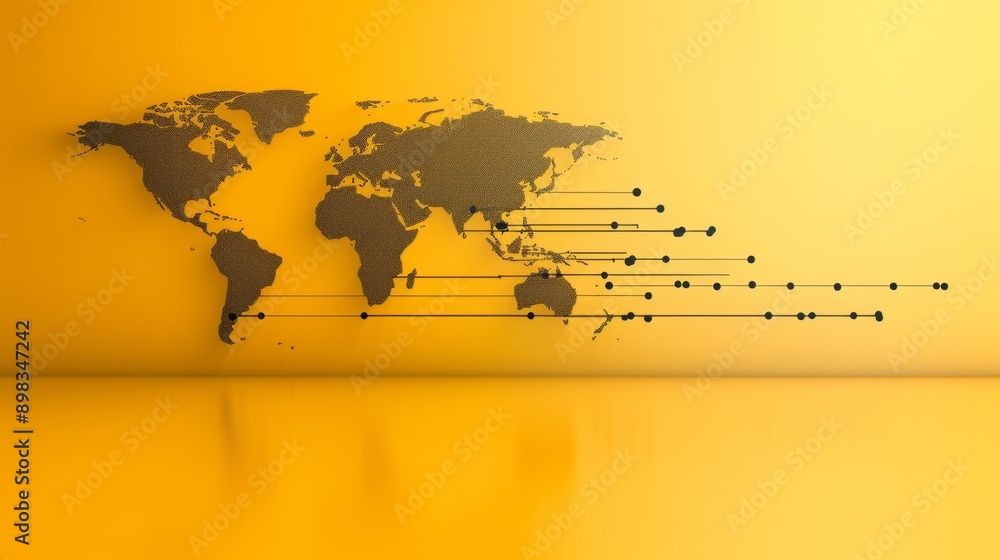 Poster global business expansion with interconnected world map in minimalist design